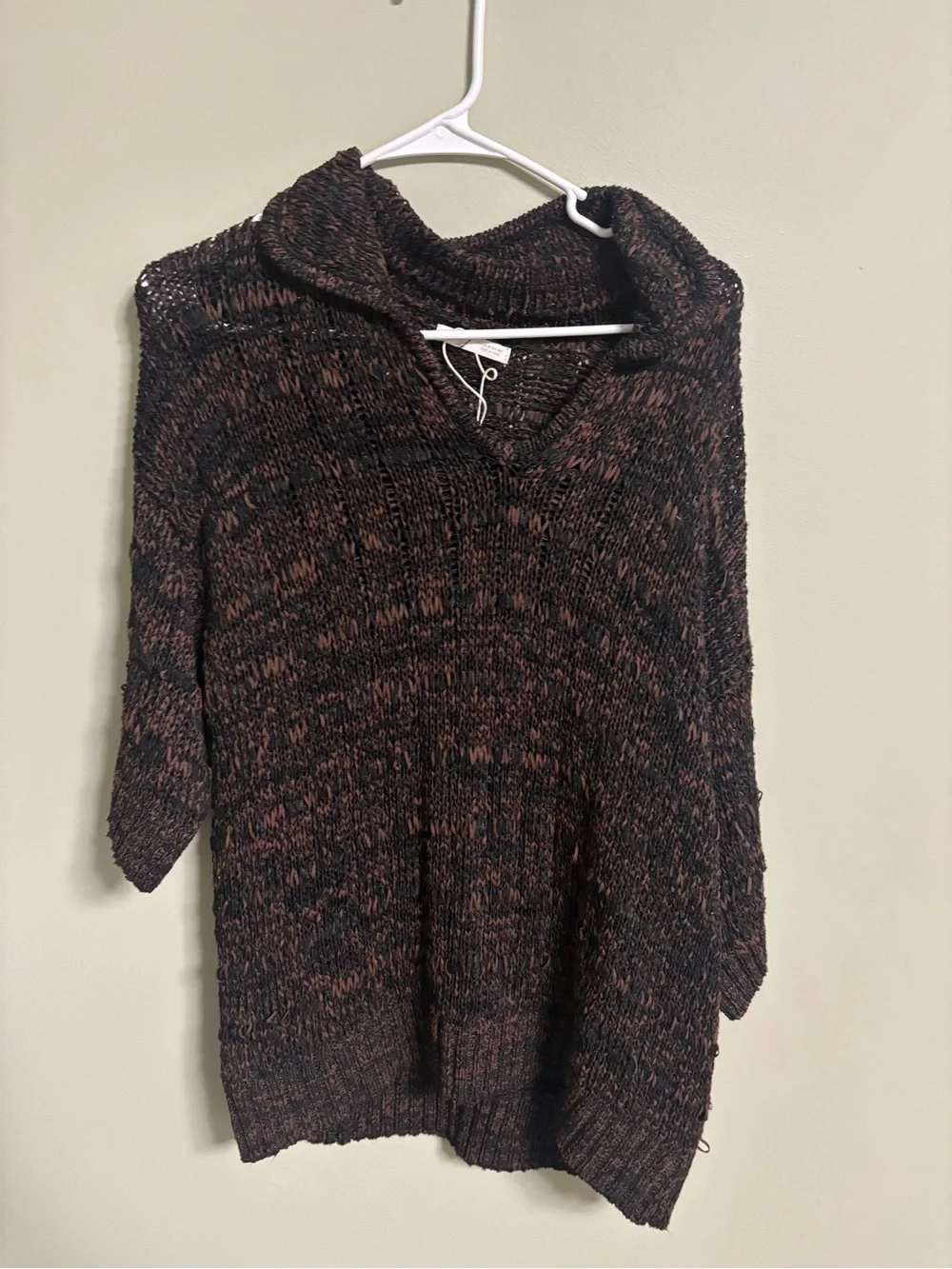 Zara Mens Size Medium Brown Black Textured Knit Oversized Sweater Grunge Bamboo